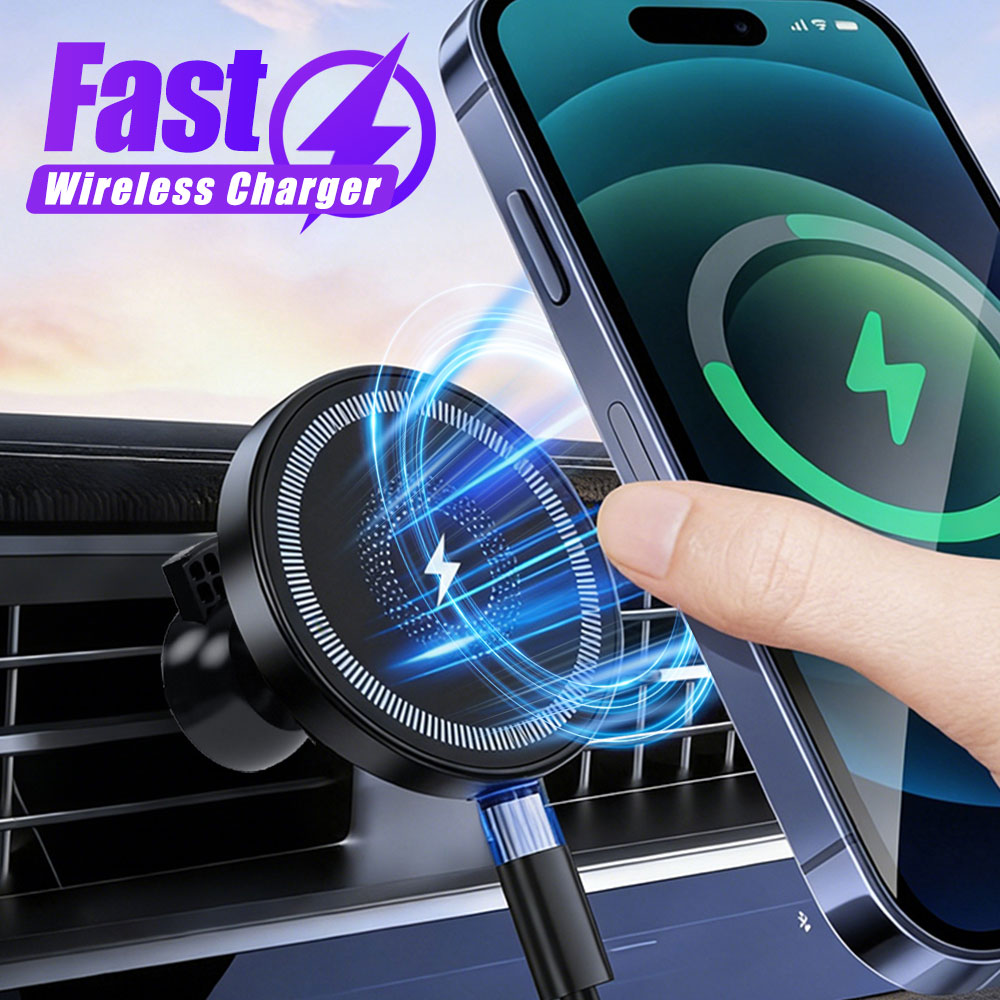 Wireless Car Charger Mount Fast Charging - شاحن سيارة لاسلكي مغناطيسي وحامل هاتف