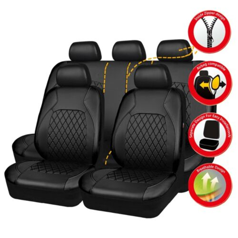 Leather Car Seat Covers Full Set Universal - العالمي غطاء مقعد السيارة مجموعة بولي