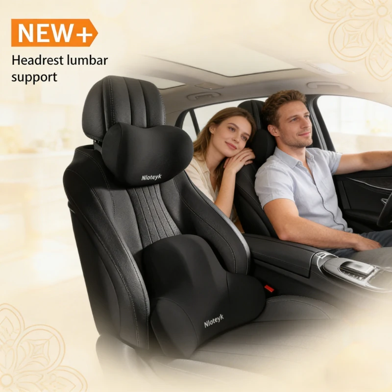 Memory Foam Car Neck Pillow Lumbar Support - مجموعة وسادة رقبة ودعامة ظهر للسيارة