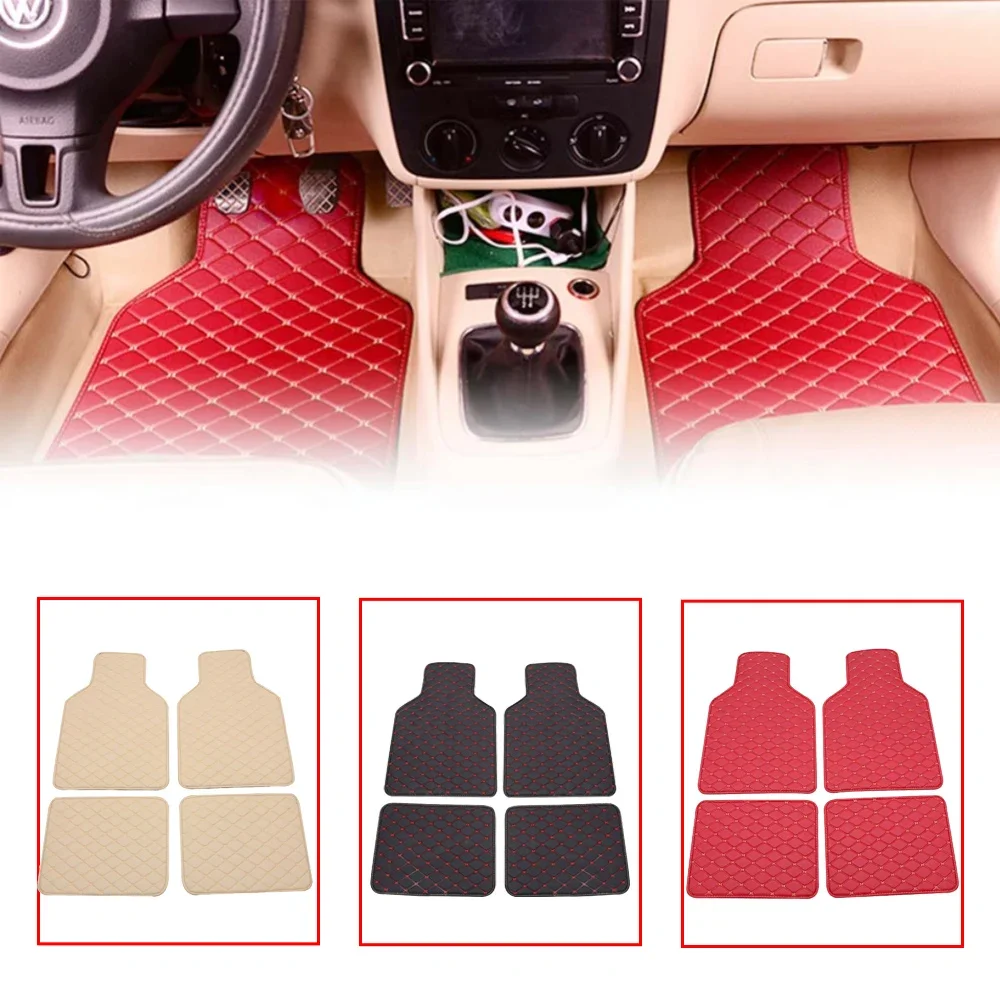 Car Floor Mats Universal Waterproof Leather - سجادات أرضية للسيارة 4 قطع، مصنوعة