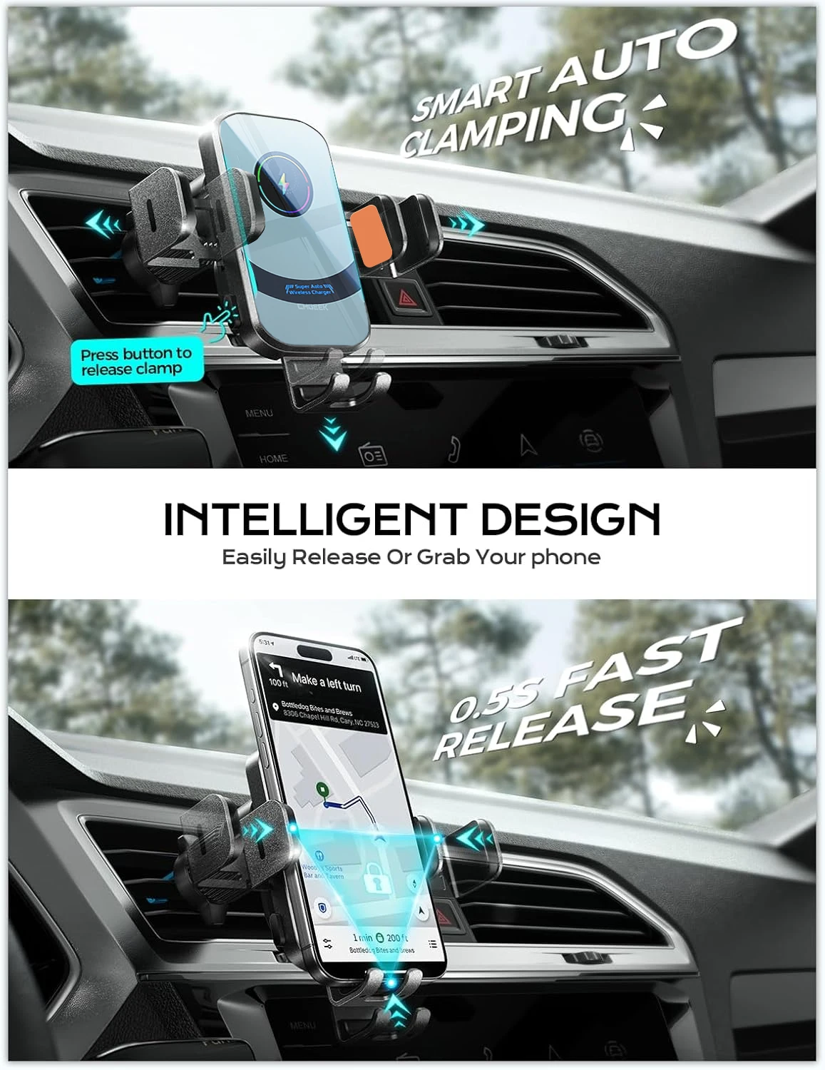 UYUXIO شاحن سيارة لاسلكي سوبر  - مراجعة Magnetic Phone Holder For Car Vent وسعره
