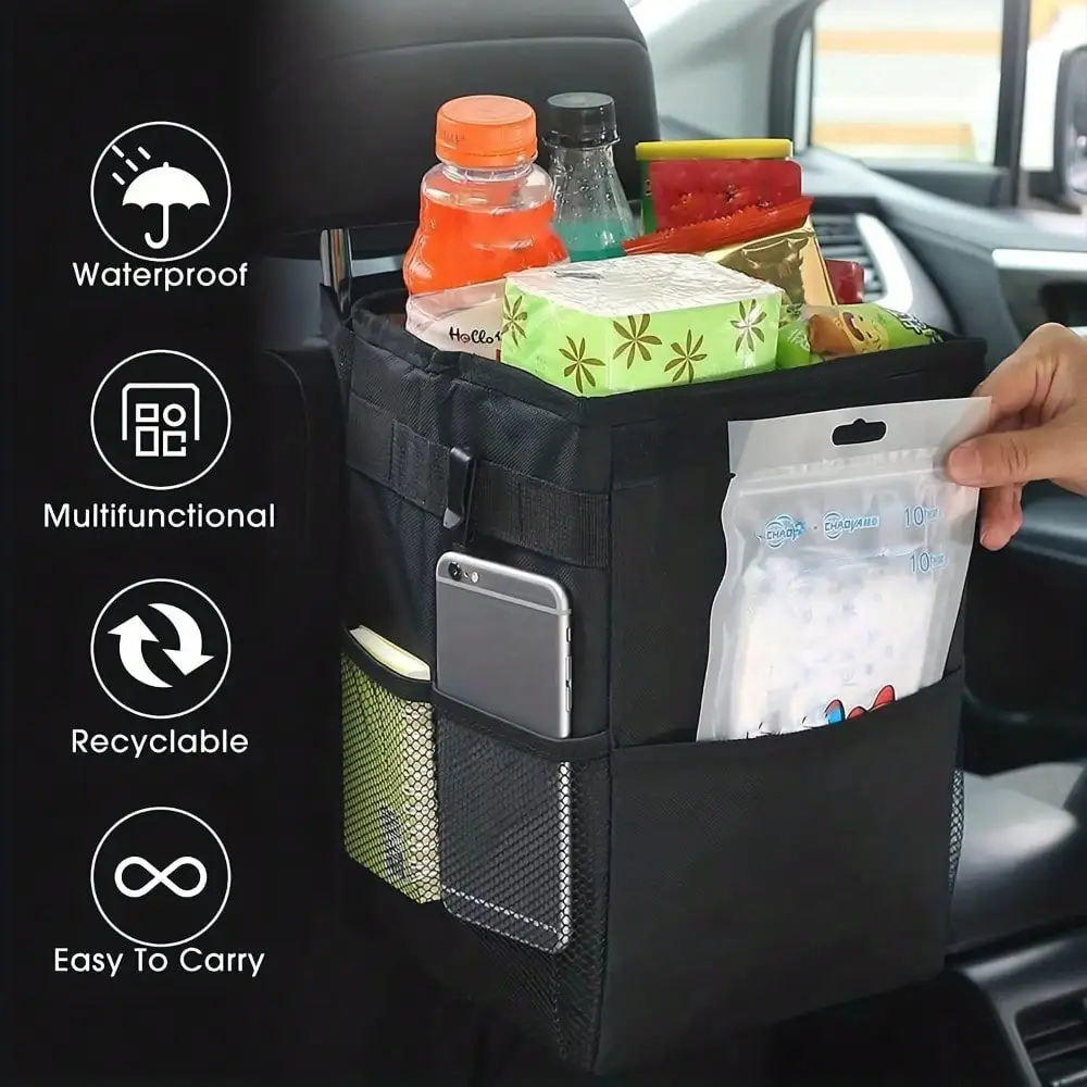 سلة مهملات السيارة المحمولة ال - مراجعة Waterproof Car Trash Can With Lid وسعره