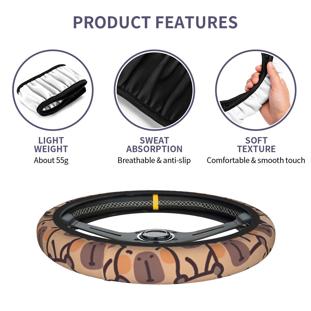 Kawaii أنيمي كابيبارا غطاء عجل - مراجعة Car Steering Wheel Cover Anti Slip Breathable وسعره
