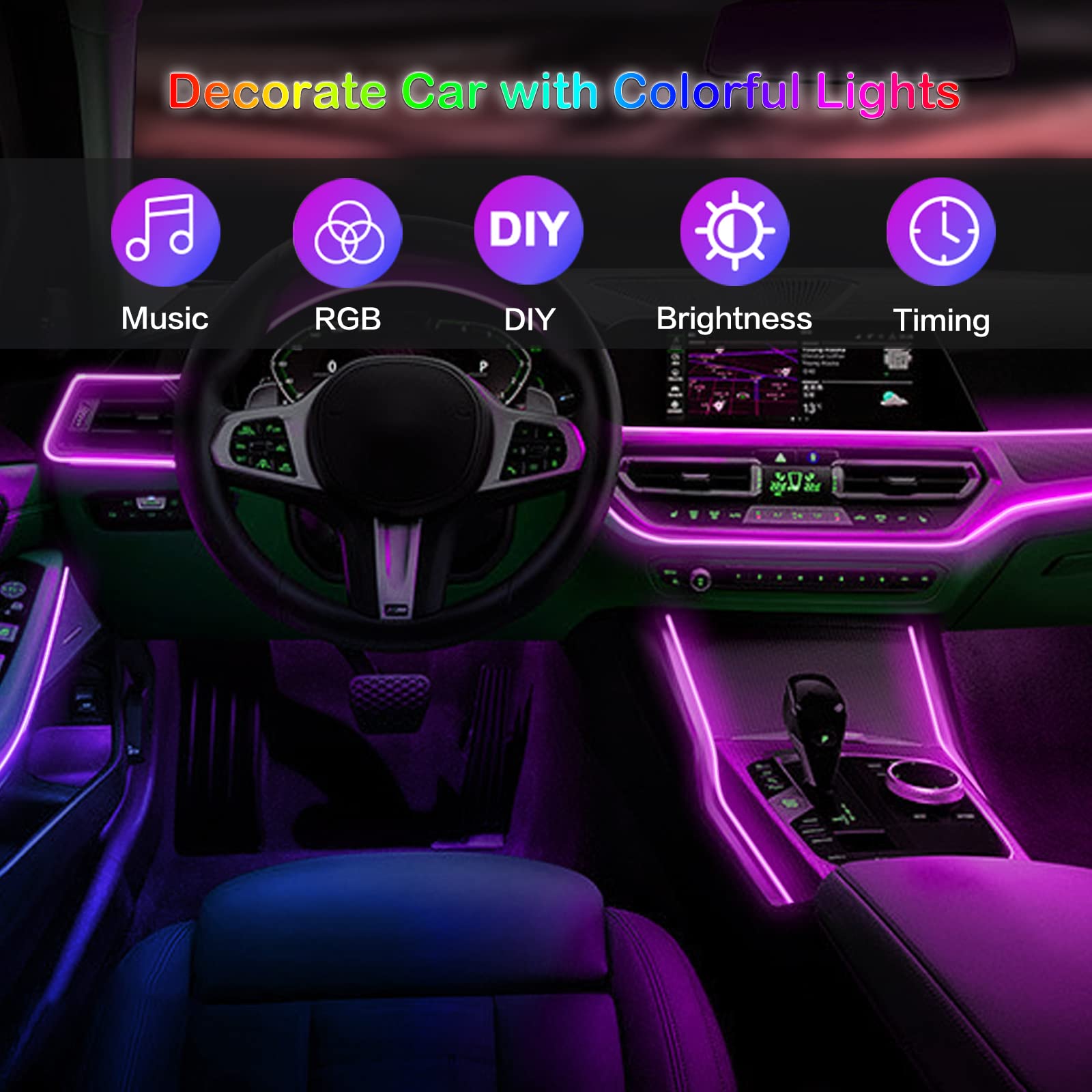 LED سيارة الداخلية المحيطة أضو - مراجعة Led Ambient Interior Car Lights App Control وسعره
