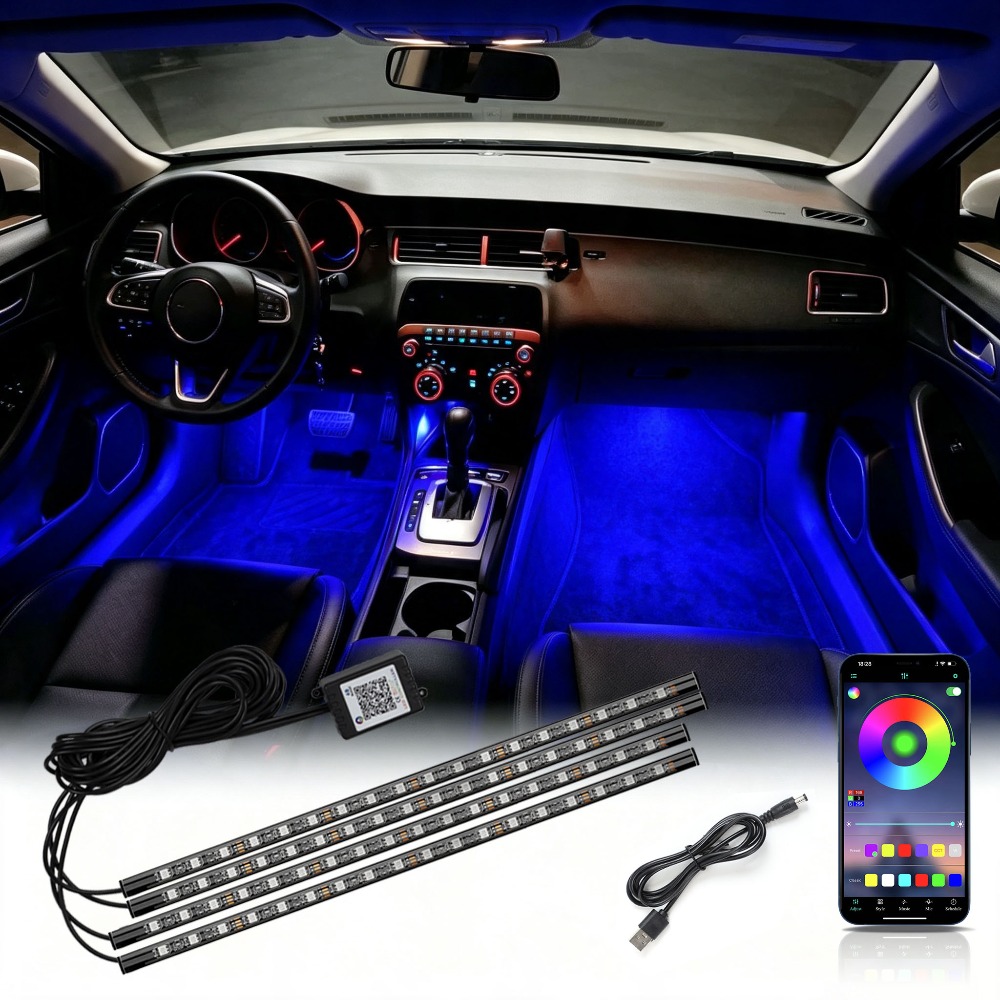 مصباح داخلي للسيارة متعدد الأو - مراجعة Led Ambient Interior Car Lights App Control وسعره