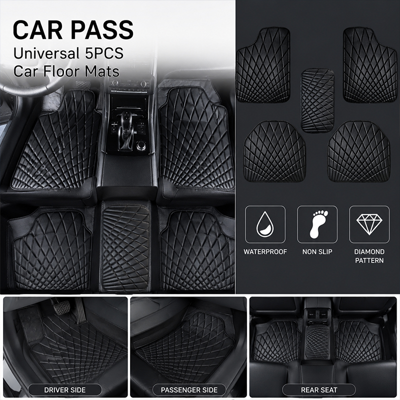 مجموعة دواسات سيارة جلدية عالم - مراجعة Car Floor Mats Universal Waterproof Leather وسعره