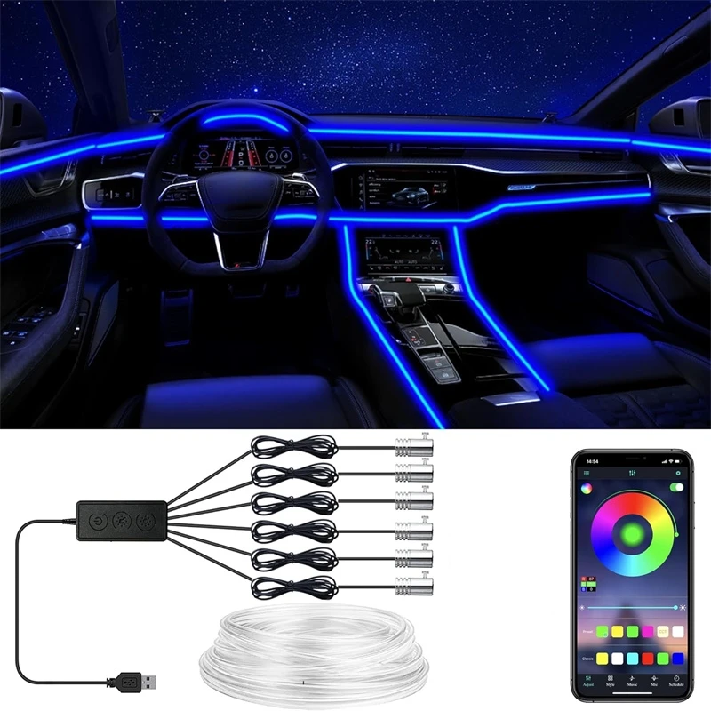 أضواء سلك EL مرنة مع التحكم في - مراجعة Led Ambient Interior Car Lights App Control وسعره