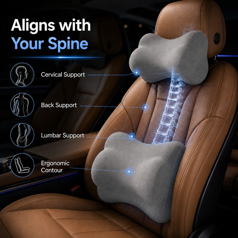 وسادة رأس ودعم للظهر والرقبة ل - مراجعة Memory Foam Car Neck Pillow Lumbar Support وسعره