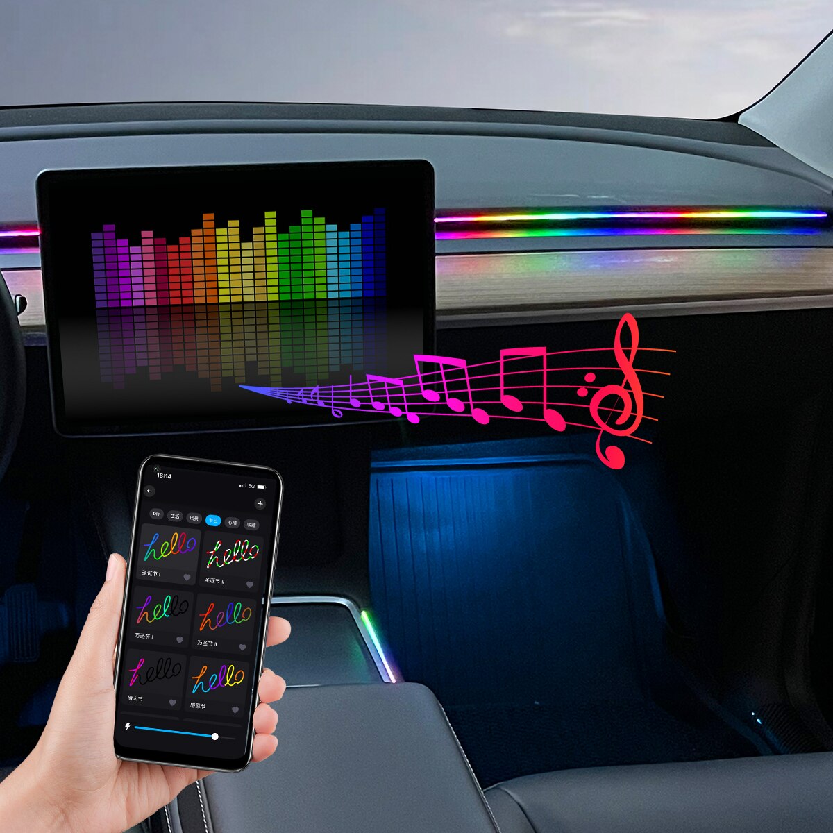 مصباح جو داخلي للسيارة LED محي - مراجعة Led Ambient Interior Car Lights App Control وسعره