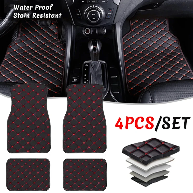 الحصير سيارة 4 قطع العالمي بو  - مراجعة Car Floor Mats Universal Waterproof Leather وسعره